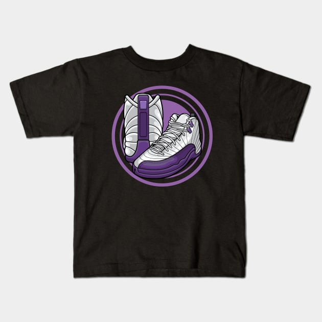 AJ 12 Retro Pro Purple Sneaker Kids T-Shirt by milatees